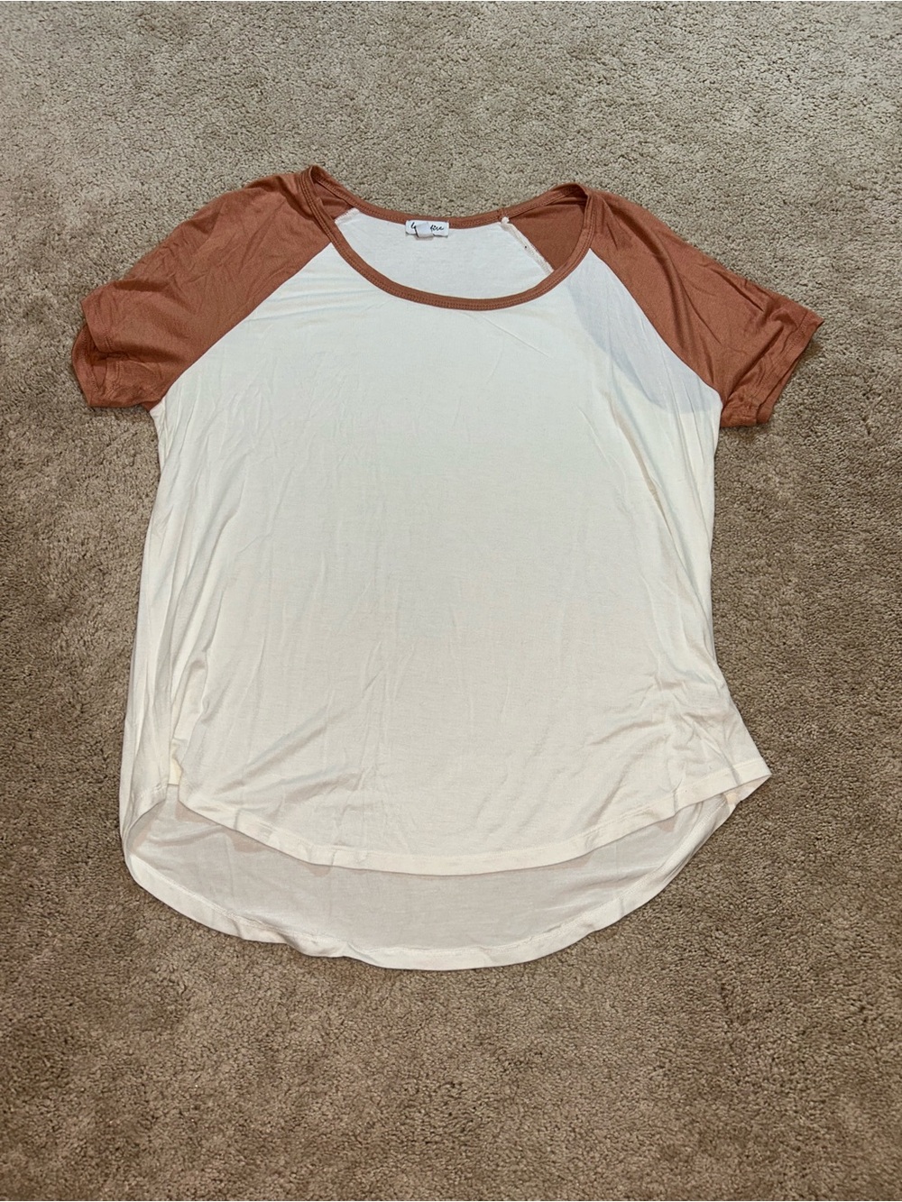 love, Fire Cream Tee with Rust Raglan Sleeves